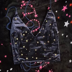 Cute dark blue with golden stars crop top shirt || brand new, small